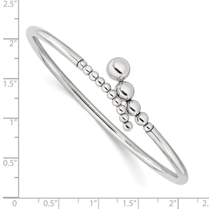 Sterling Silver Rhodium-Plated Polished Beaded Flexible Bangle