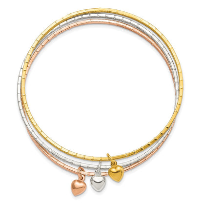 Sterling Silver Silver/Gold-Tone/Rose-Tone W/Puffed Heart Bangle Set