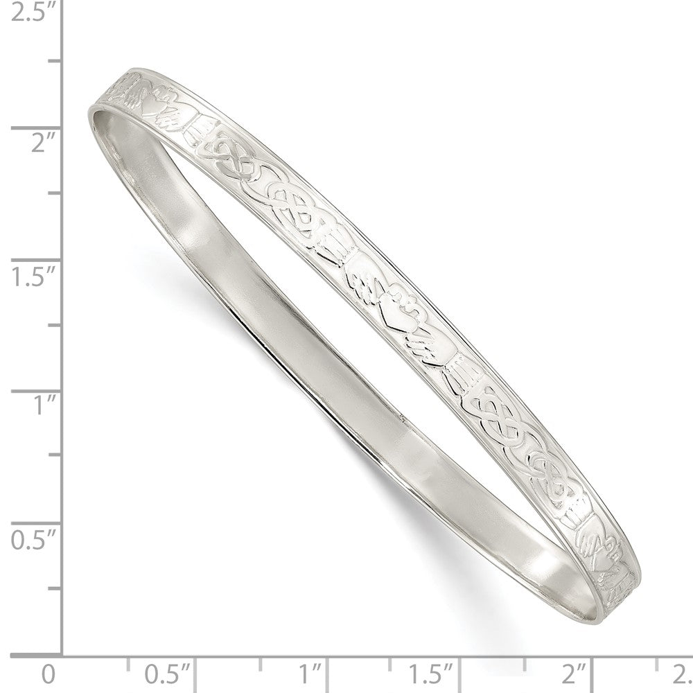 Sterling Silver Polished 5.25mm Claddagh Slip-On Bangle