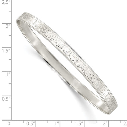 Sterling Silver Polished 5.25mm Claddagh Slip-On Bangle