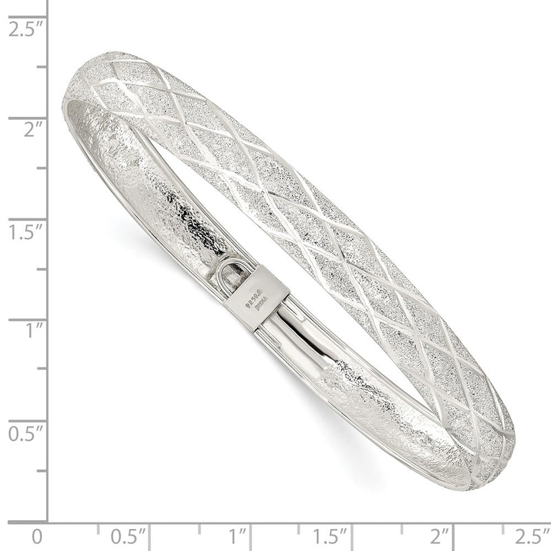 Sterling Silver Laser-Cut X-Design 7.5mm Oval Flexible Bangle