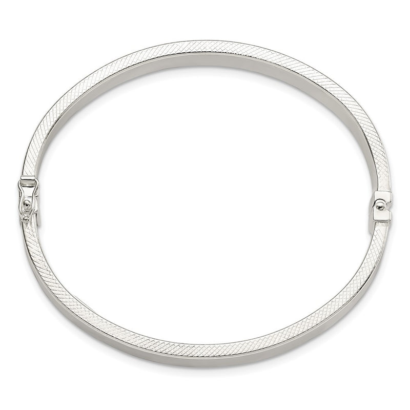 Sterling Silver Polished & Textured Hinged Bangle
