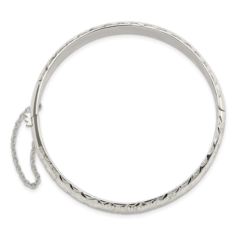Sterling Silver Rhodium-Plated Polished And D/C 7.00mm Hinged Bangle