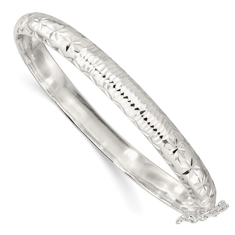 Sterling Silver Rhodium-Plated Polished And D/C 7.00mm Hinged Bangle