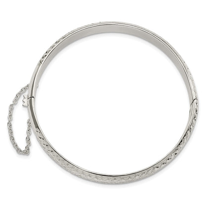 Sterling Silver Rhodium-Plated Polished And D/C 7.00mm Hinged Bangle