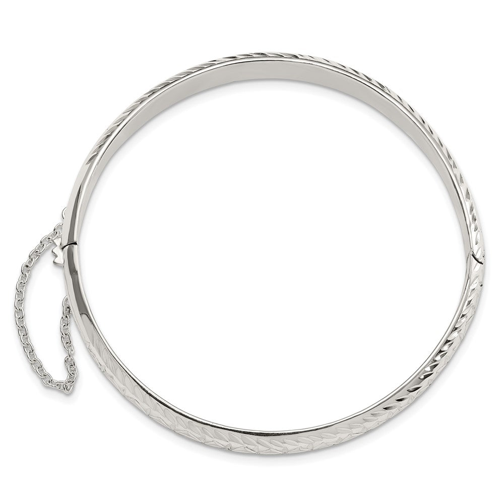 Sterling Silver Polished And D/C 7.25mm Hinged Bangle