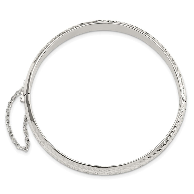 Sterling Silver Polished And D/C 7.25mm Hinged Bangle