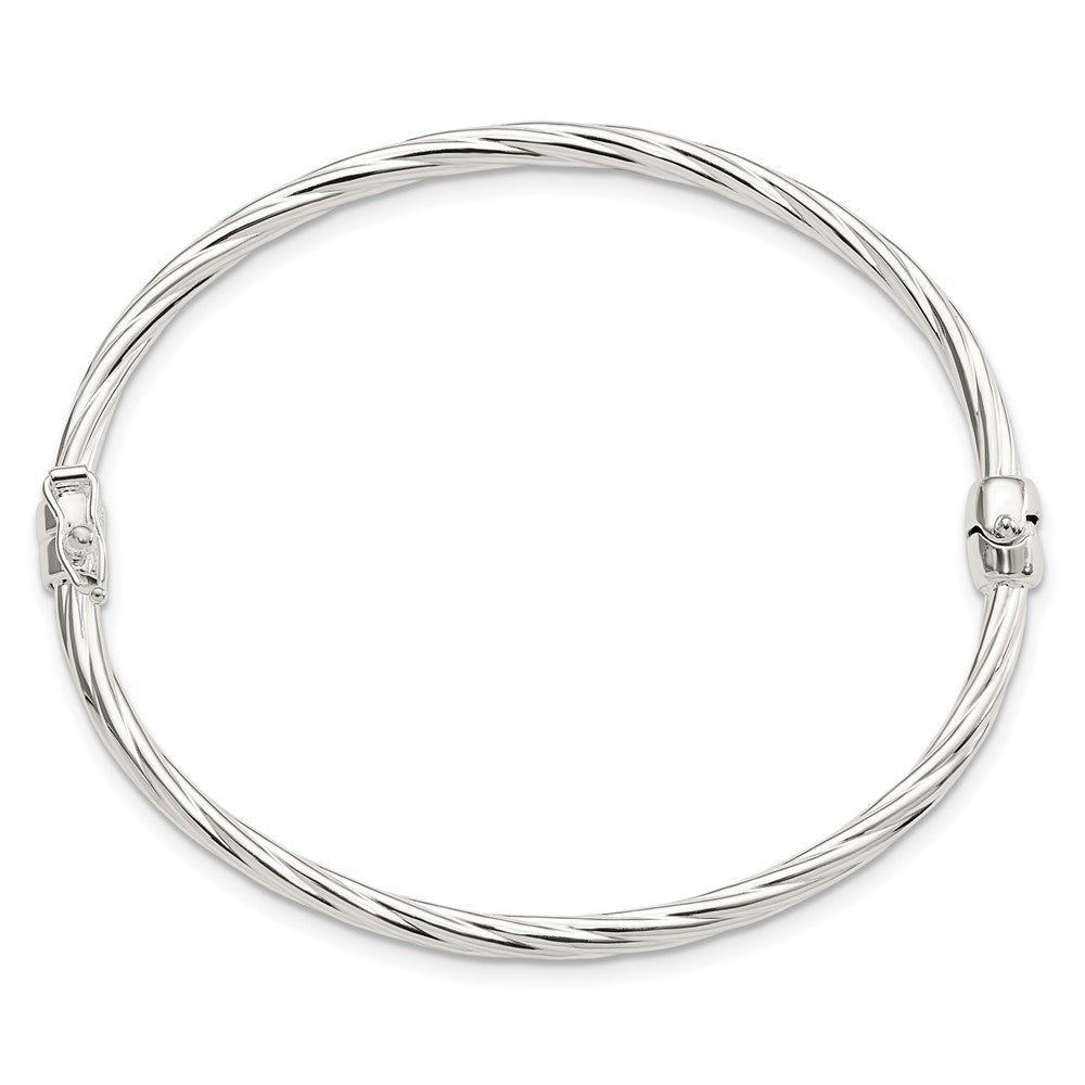 Sterling Silver Sliver Polished Twisted Hinged Bangle