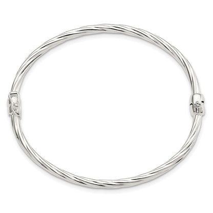 Sterling Silver Sliver Polished Twisted Hinged Bangle