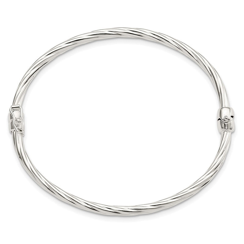 Sterling Silver Sliver Polished Twisted Hinged Bangle
