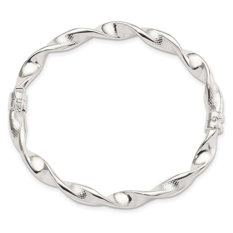 Sterling Silver Polished Twisted Textured Hinged Bangle