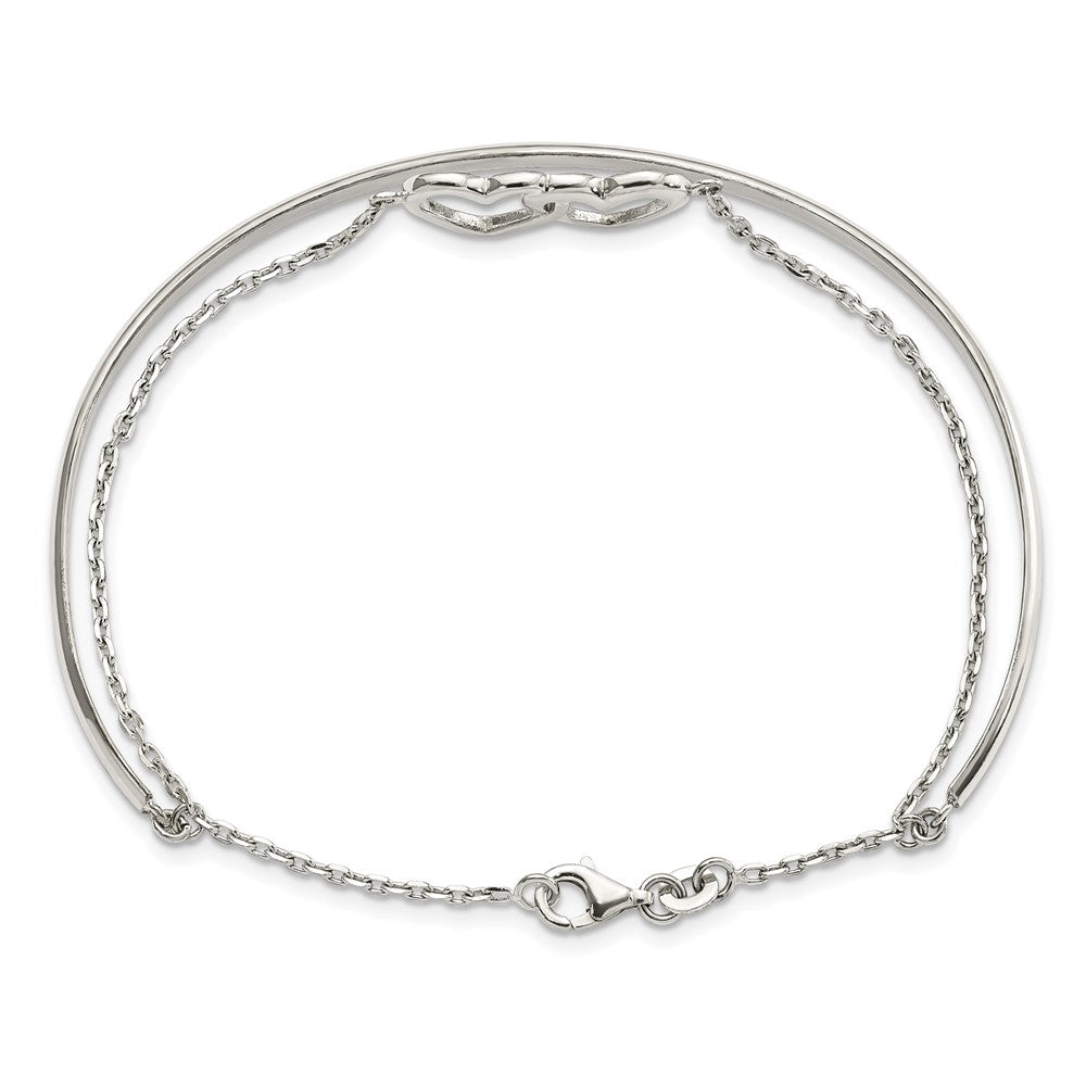 Sterling Silver Polished Double Heart And Bangle