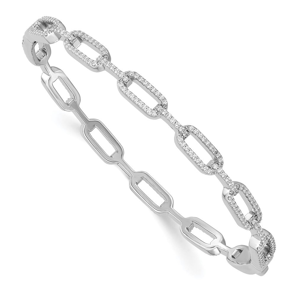 Sterling Silver Rhodium-Plated Cz Hinged Bangle