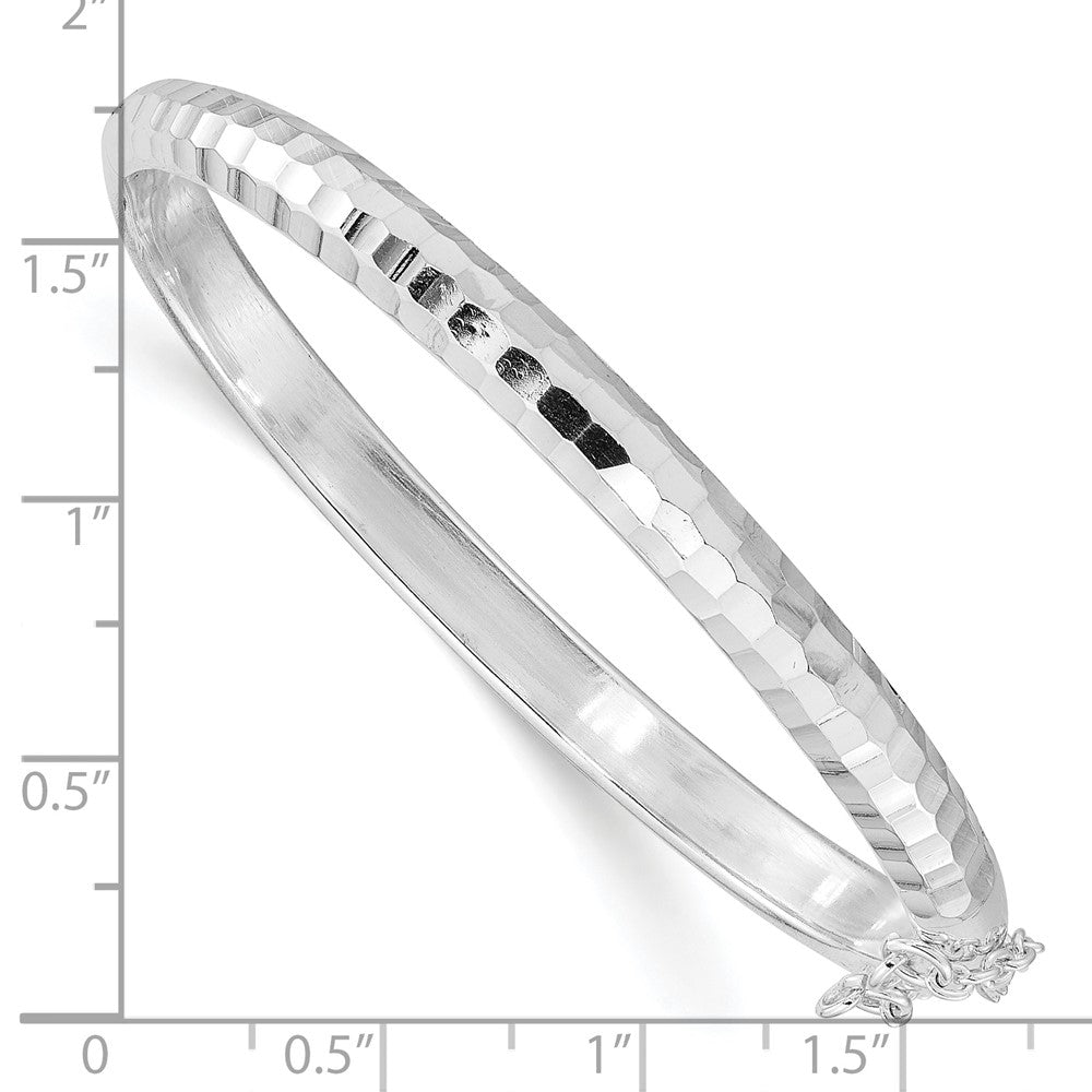 Sterling Silver Rhodium-Plated Polished & Diamond-Cut 5mm With Safety Clasp Hinged Children'S Bangle