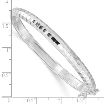 Sterling Silver Rhodium-Plated Polished & Diamond-Cut 5mm With Safety Clasp Hinged Children'S Bangle