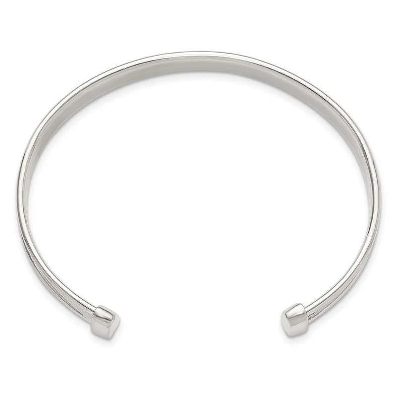 Sterling Silver Polished Textured Cuff Bangle Bracelet