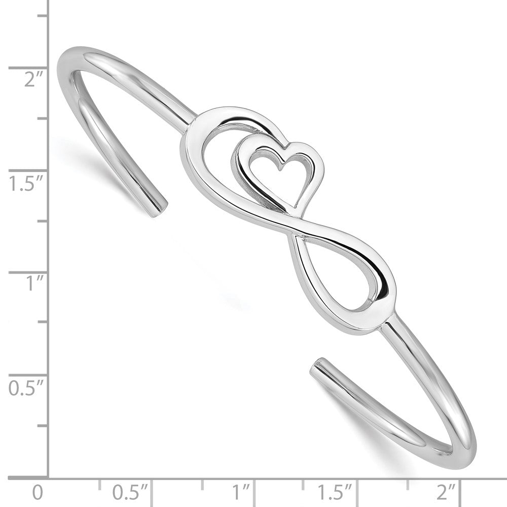 Sterling Silver Rhodium-Plated Heart Infinity Symbol Cuff Bangle