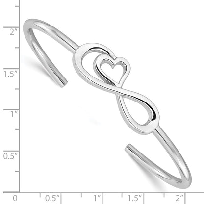 Sterling Silver Rhodium-Plated Heart Infinity Symbol Cuff Bangle
