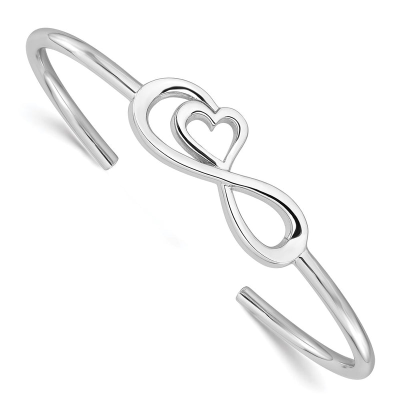 Sterling Silver Rhodium-Plated Heart Infinity Symbol Cuff Bangle