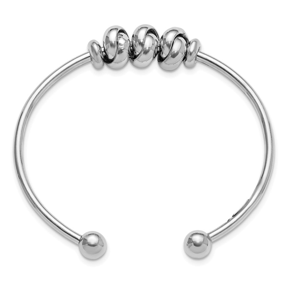 Sterling Silver Rhodium Plated Polished Knot Beads Cuff Bangle