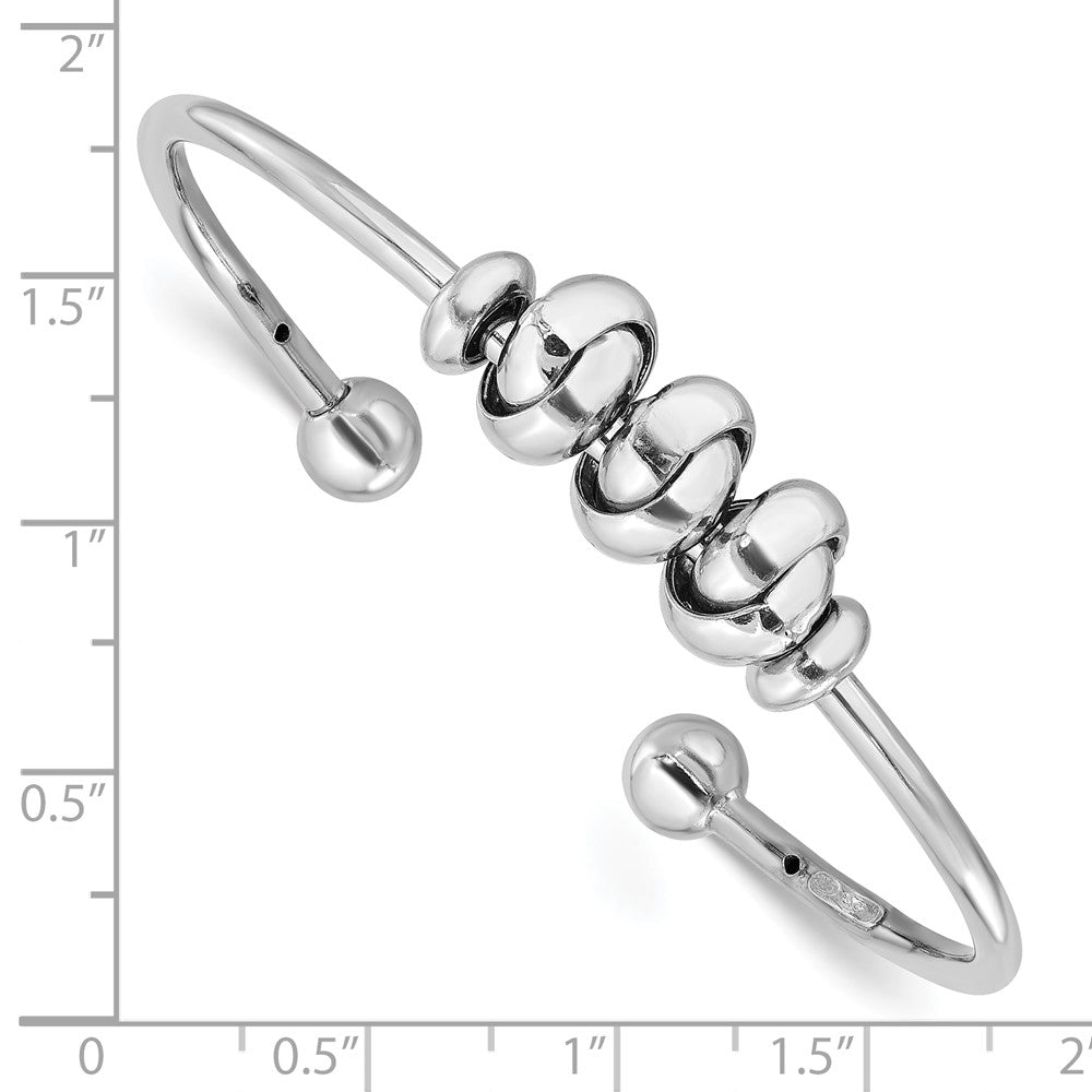 Sterling Silver Rhodium Plated Polished Knot Beads Cuff Bangle