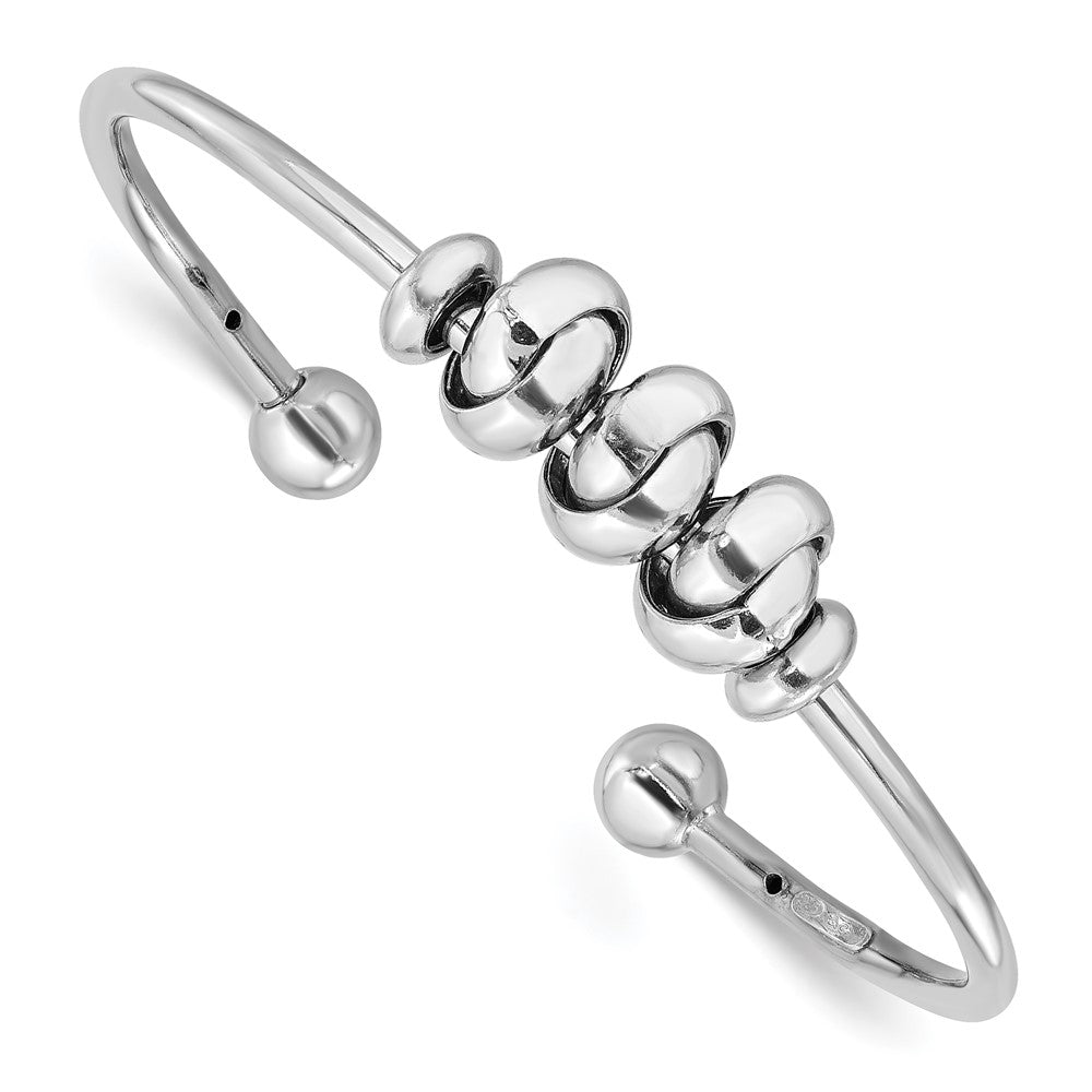 Sterling Silver Rhodium Plated Polished Knot Beads Cuff Bangle