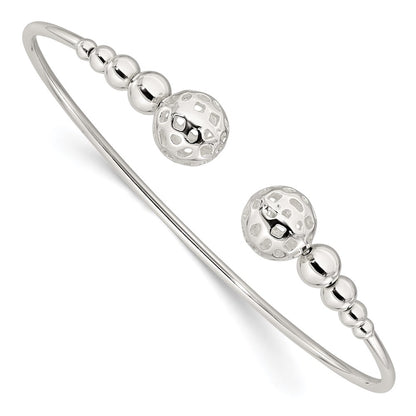 Sterling Silver Polished Beaded Cuff Bangle