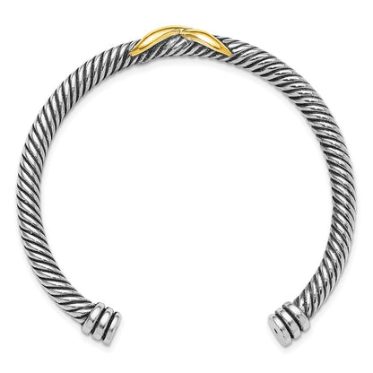 Sterling Silver Antiqued and Gold-Tone Infinity Cuff Bangle