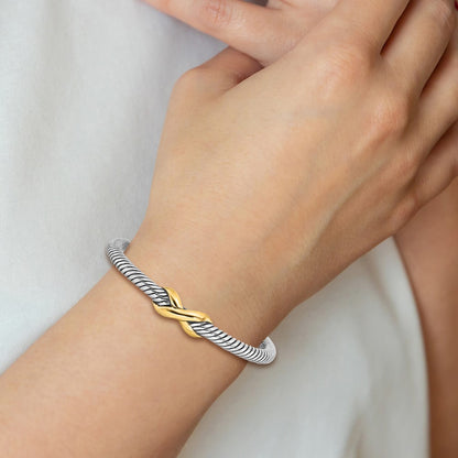 Sterling Silver Antiqued and Gold-Tone Infinity Cuff Bangle