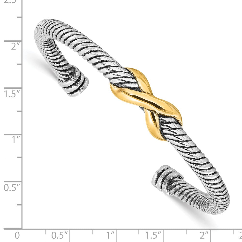 Sterling Silver Antiqued and Gold-Tone Infinity Cuff Bangle