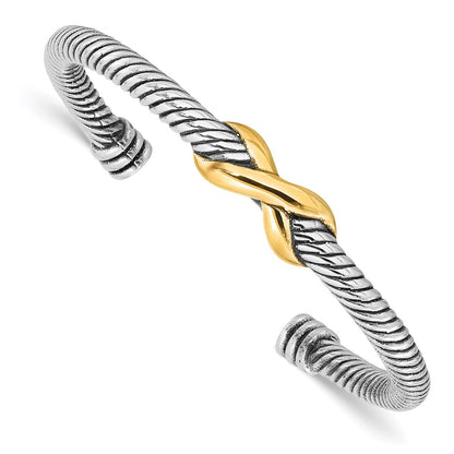 Sterling Silver Antiqued and Gold-Tone Infinity Cuff Bangle