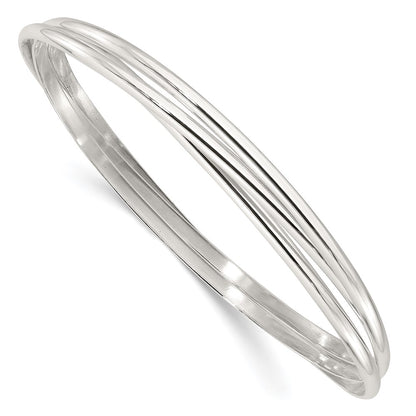 Sterling Silver Polished Triple Intertwined Slip on Bangle