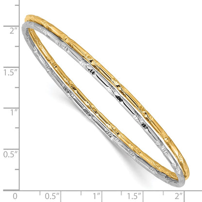 Sterling Silver Rhodium-Plated Gold-Tone Diamond-Cut Set of 2 Bangles
