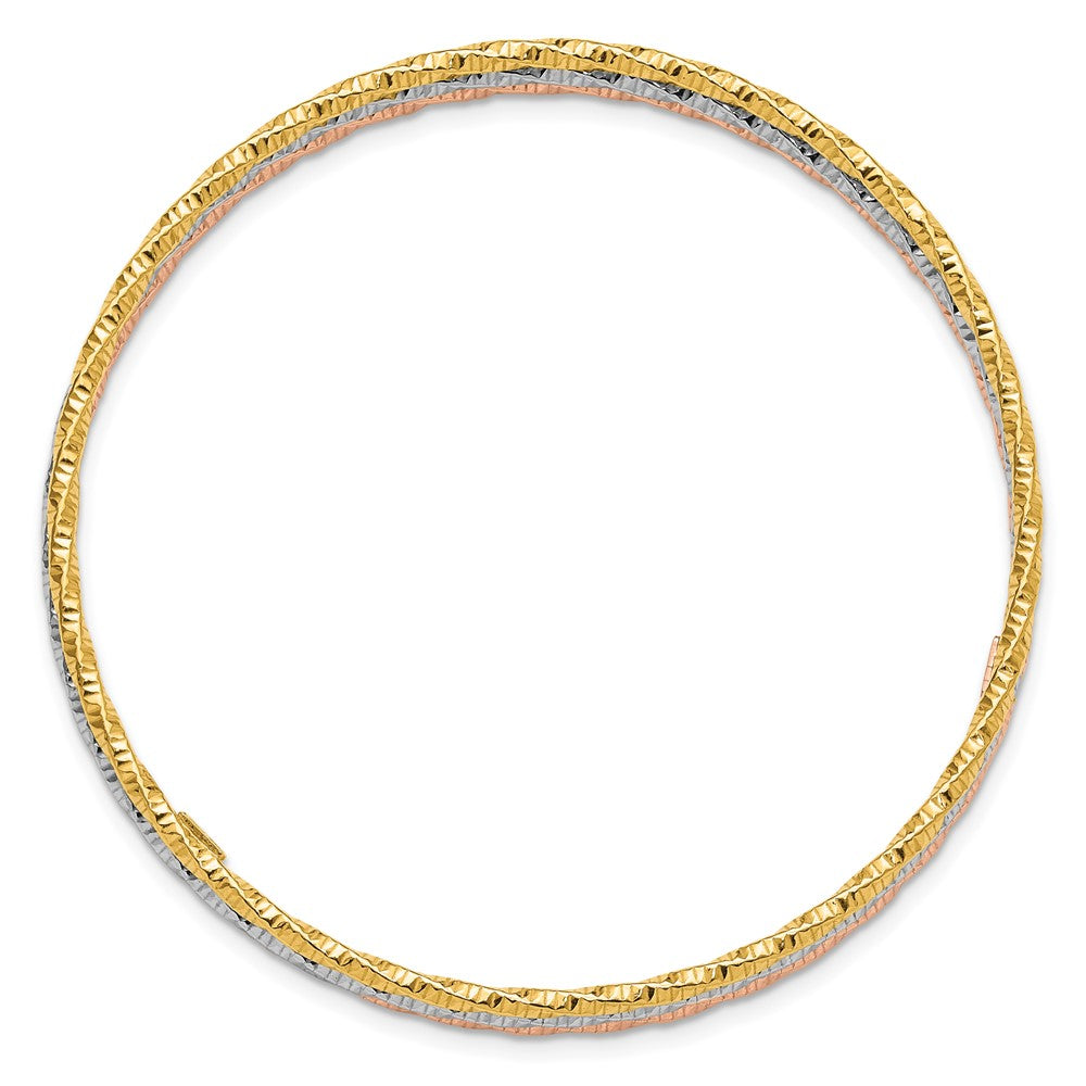 Sterling Silver Rhodium-Plated Gold Rose-Tone Diamond-Cut Set of 3 Bangles