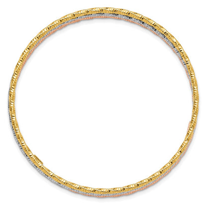 Sterling Silver Rhodium-Plated Gold Rose-Tone Diamond-Cut Set of 3 Bangles