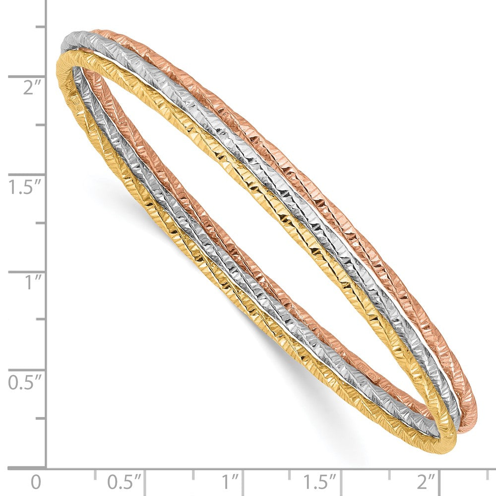 Sterling Silver Rhodium-Plated Gold Rose-Tone Diamond-Cut Set of 3 Bangles