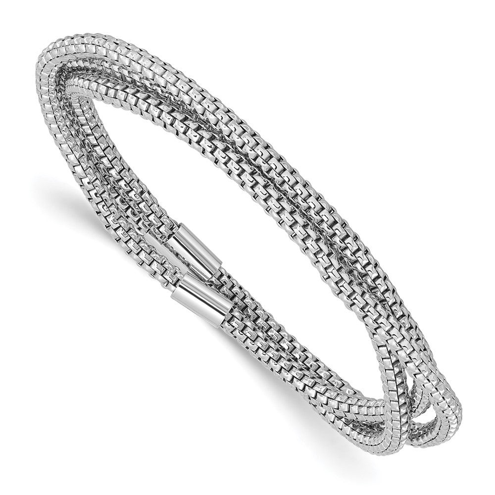 Sterling Silver Rhodium-Plated 3 Intertwined Stretch Mesh Bracelets