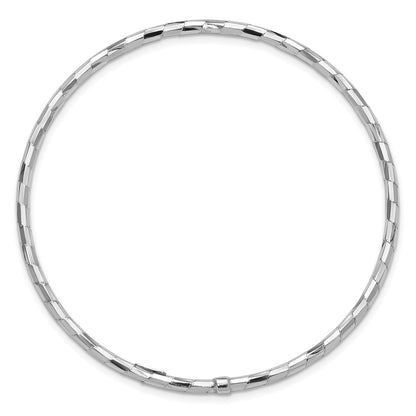 Sterling Silver Rhodium-Plated Polished & Diamond-Cut Slip on Bangle