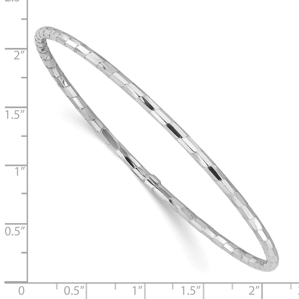 Sterling Silver Rhodium-Plated Polished & Diamond-Cut Slip on Bangle