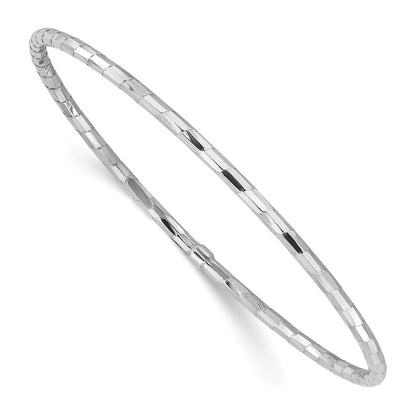 Sterling Silver Rhodium-Plated Polished & Diamond-Cut Slip on Bangle