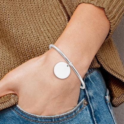 Sterling Silver Rhodium-Plated W/disc Dangle Slip on Bangle