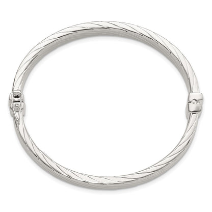 Sterling Silver Striped 7mm Hinged Bangle