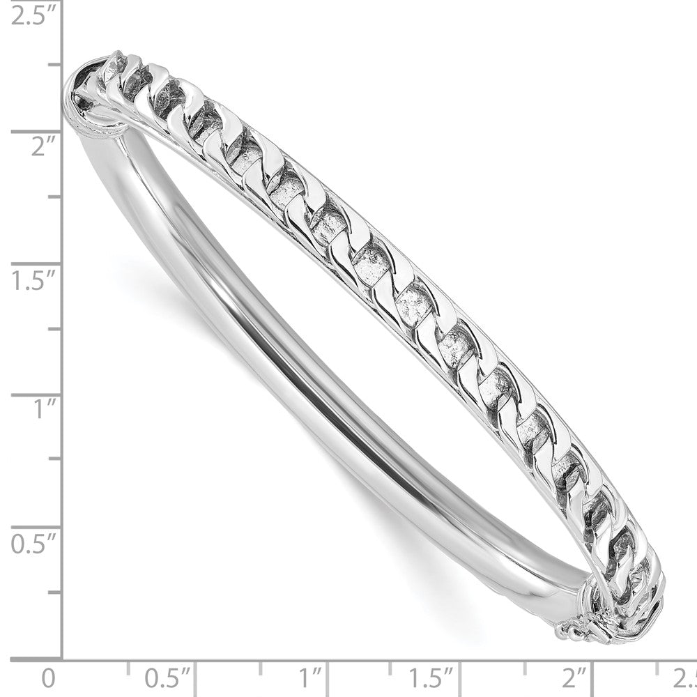Sterling Silver Polished Rhodium-Plated Textured Link Hinged Bangle Bracele