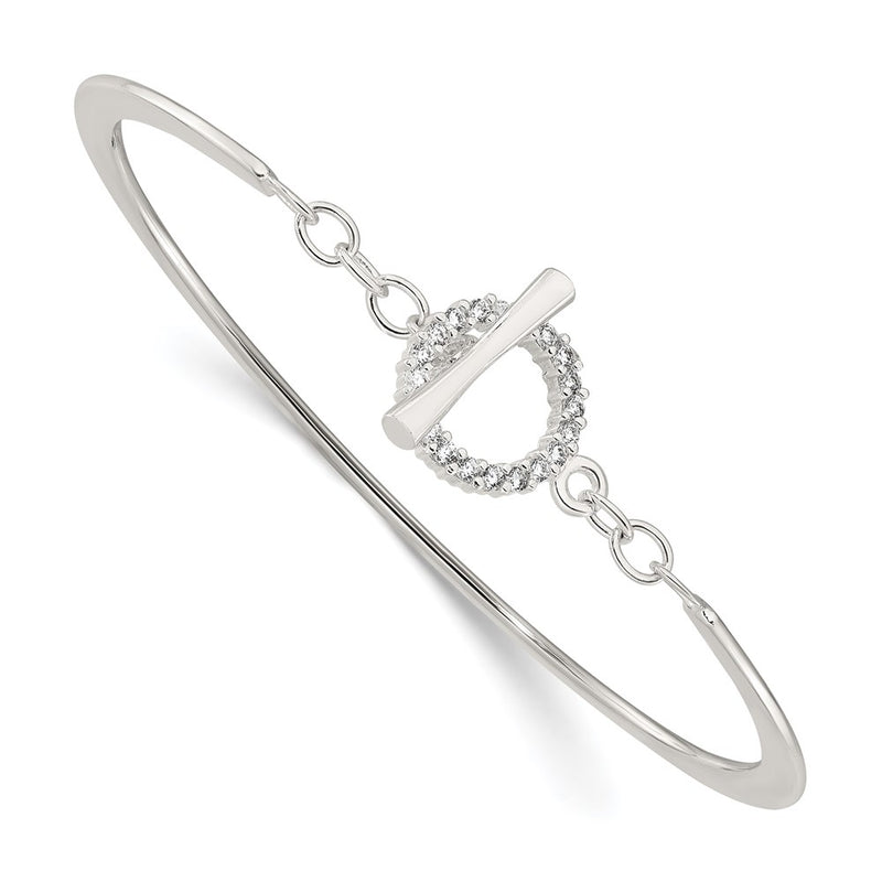 Sterling Silver Polished CZ Toggle Clasp Bangle Bracelet