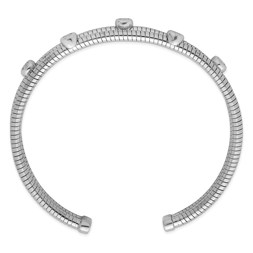 Sterling Silver Rhodium Plated Textured CZ Moveable Wrap Bangle Bracelet