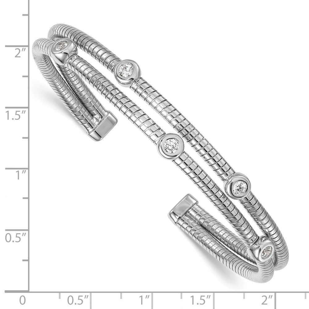 Sterling Silver Rhodium Plated Textured CZ Moveable Wrap Bangle Bracelet