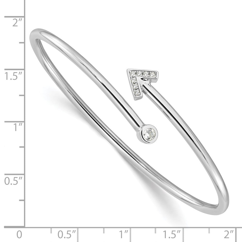 Sterling Silver Rhodium-Plated CZ Arrow Flexible Cuff Bangle Bracelet
