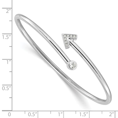 Sterling Silver Rhodium-Plated CZ Arrow Flexible Cuff Bangle Bracelet