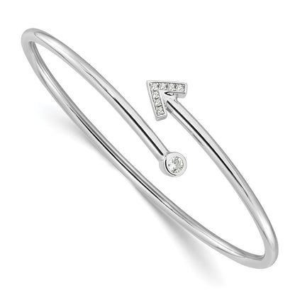 Sterling Silver Rhodium-Plated CZ Arrow Flexible Cuff Bangle Bracelet