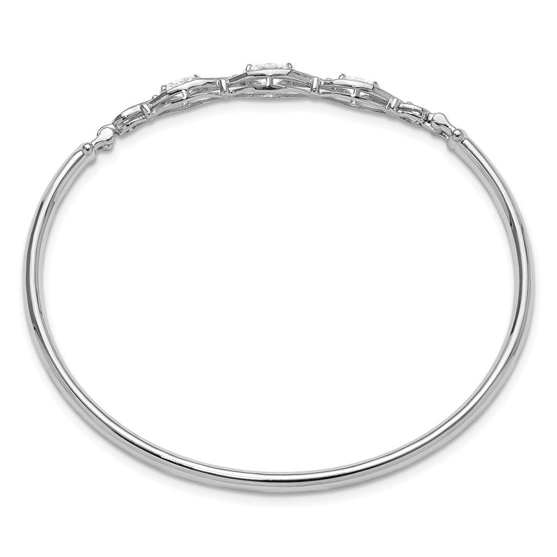 Sterling Silver Rhodium-Plated Polished CZ Hook Closure Bangle Bracelet